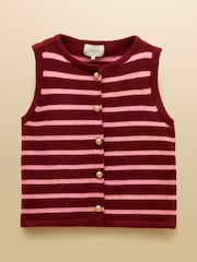 Joules Holly Pink & Burgundy Stripe Button Through Knitted Vest - Image 7 of 7
