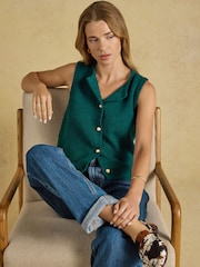 Joules Holly Green Button Through Knitted Vest - Image 1 of 2