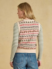 Orchard Pattern Oatmeal Cotton Blend Crew Neck Knitted Vest - Image 2 of 7