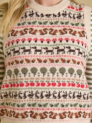 Orchard Pattern Oatmeal Cotton Blend Crew Neck Knitted Vest - Image 4 of 7
