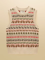Orchard Pattern Oatmeal Cotton Blend Crew Neck Knitted Vest - Image 7 of 7