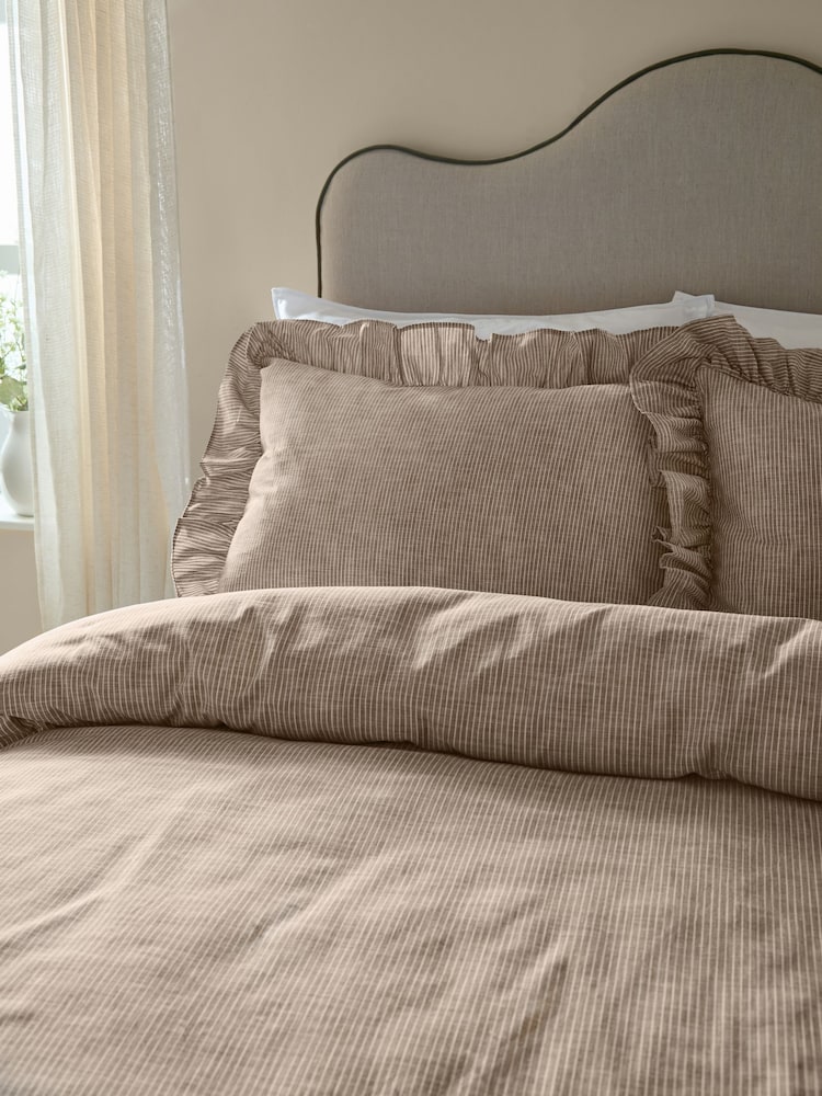 Wylder Mole Margot Striped Ruffled 100 Cotton Duvet Cover and Pillowcase Set - Image 1 of 3 Wylder Mole Margot Striped Ruffled 100 Cotton Duvet Cover and Pillowcase Set - Image 1 of 3