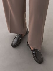 Chocolate Brown Trim Round Toe Loafers - Image 1 of 4