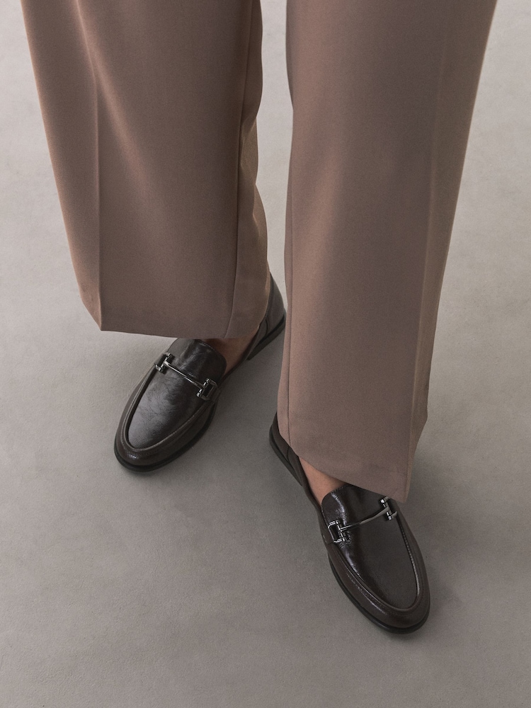 Chocolate Brown Trim Round Toe Loafers - Image 1 of 4 Chocolate Brown Trim Round Toe Loafers - Image 1 of 4