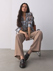 Chocolate Brown Trim Round Toe Loafers - Image 3 of 4