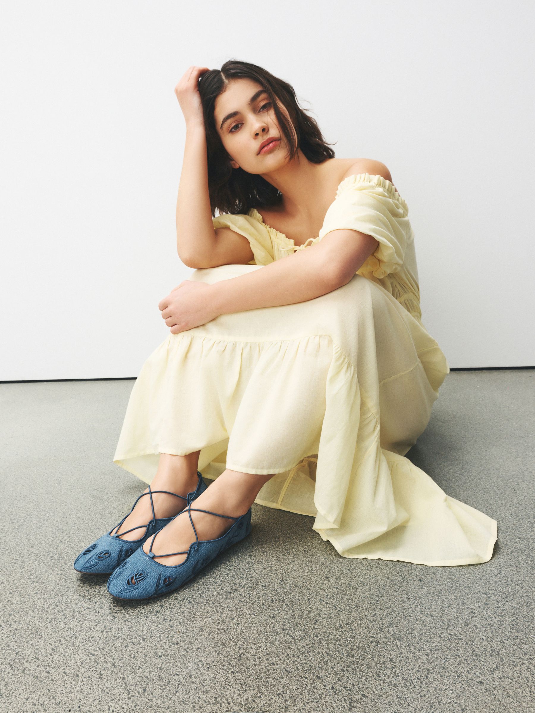 Buy Blue Forever Comfort® Broderie Elastic Ghillie Flat Shoes from