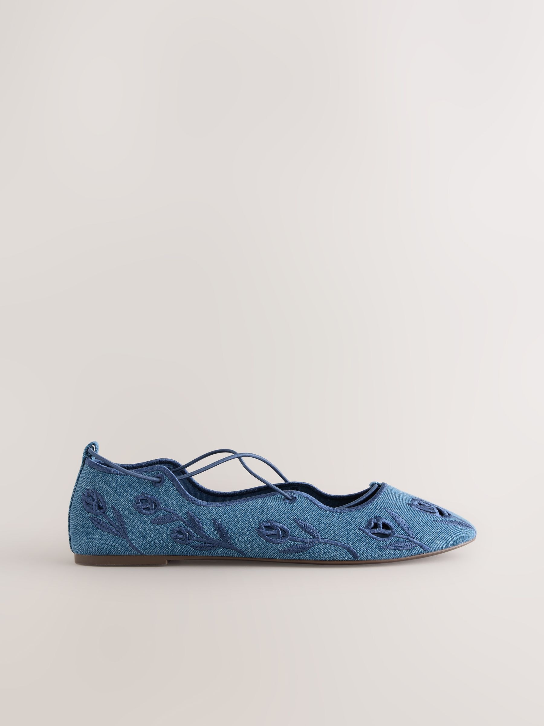 Buy Blue Forever Comfort® Broderie Elastic Ghillie Flat Shoes from