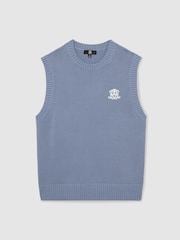 Reiss Powder Blue Coben Monogram Embroidered Relaxed Knit Vest - Image 2 of 7