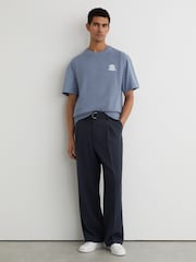 Reiss Powder Blue Coben Monogram Embroidered Relaxed Knit Vest - Image 3 of 7