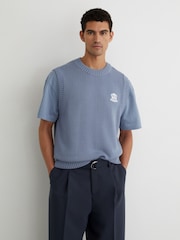 Reiss Powder Blue Coben Monogram Embroidered Relaxed Knit Vest - Image 4 of 7