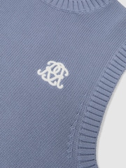 Reiss Powder Blue Coben Monogram Embroidered Relaxed Knit Vest - Image 7 of 7