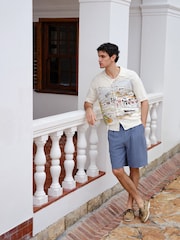 Ecru White Relaxed Fit Scenic Print Knitted Shirt - Image 3 of 8