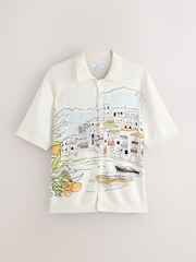 Ecru White Relaxed Fit Scenic Print Knitted Shirt - Image 6 of 8