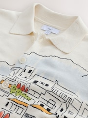 Ecru White Relaxed Fit Scenic Print Knitted Shirt - Image 8 of 8