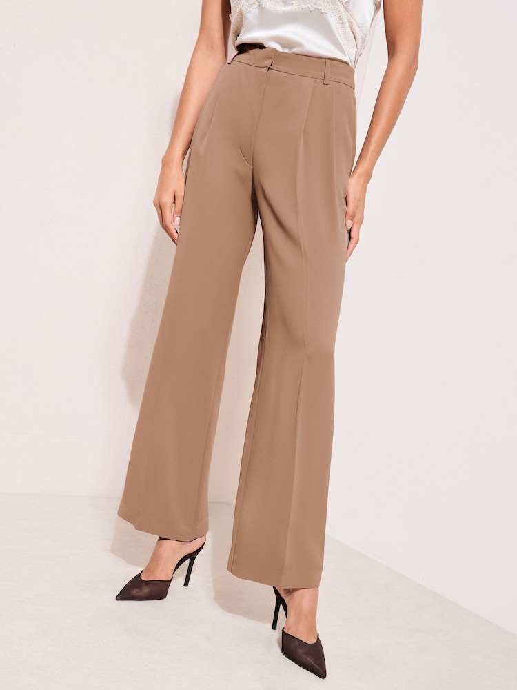 Friends Like These Neutral Premium Elastic Back Tailored Wide Leg Trousers - Image 4 of 4 Friends Like These Neutral Premium Elastic Back Tailored Wide Leg Trousers - Image 4 of 4