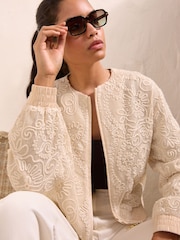 Friends Like These Cream Embroidered Cornelli Bomber Jacket - Image 1 of 5