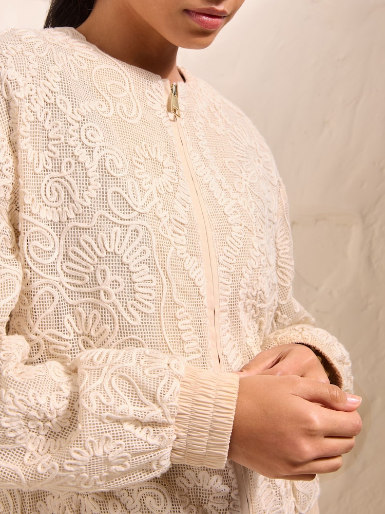 Friends Like These Cream Embroidered Cornelli Bomber Jacket - Image 2 of 5