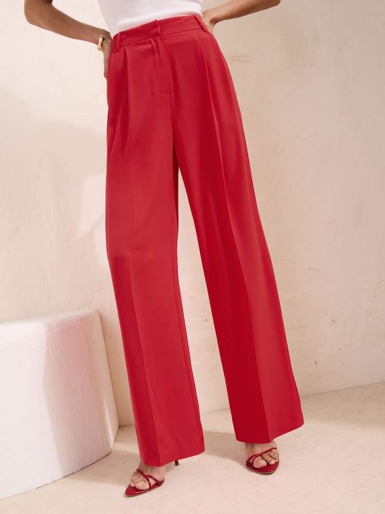 Friends Like These Red Premium Elastic Back Tailored Wide Leg Trousers - Image 2 of 5 Friends Like These Red Premium Elastic Back Tailored Wide Leg Trousers - Image 2 of 5