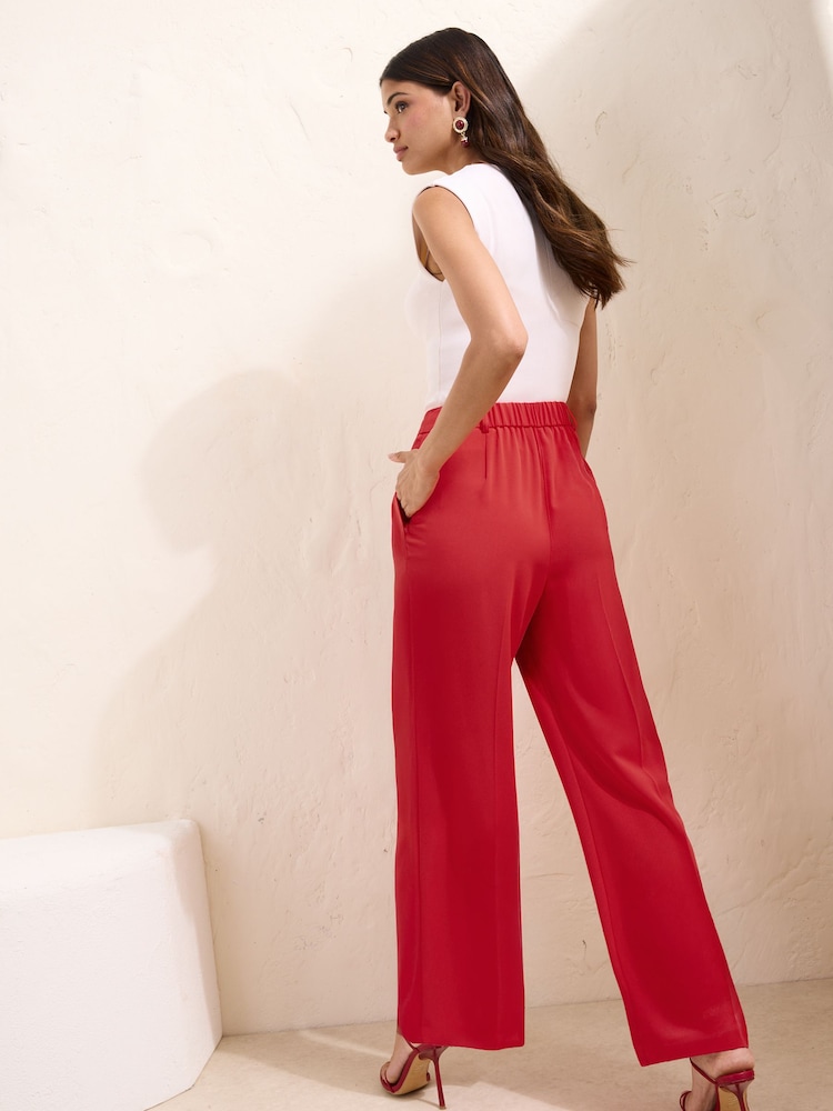 Friends Like These Red Premium Elastic Back Tailored Wide Leg Trousers - Image 5 of 5 Friends Like These Red Premium Elastic Back Tailored Wide Leg Trousers - Image 5 of 5