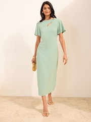 Friends Like These Pistachio Green Assymetric Hardwear Tailored Midi Dress - Image 1 of 5