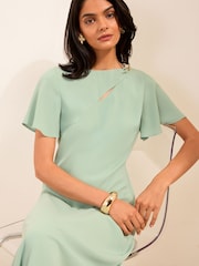 Friends Like These Pistachio Green Assymetric Hardwear Tailored Midi Dress - Image 2 of 5