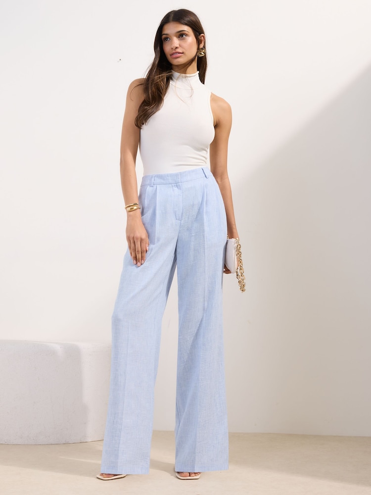 Friends Like These Blue Linen Look Wide Leg Trousers - Image 1 of 5