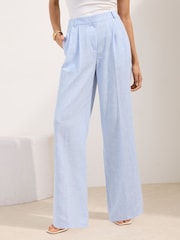 Friends Like These Blue Linen Look Wide Leg Trousers - Image 4 of 5
