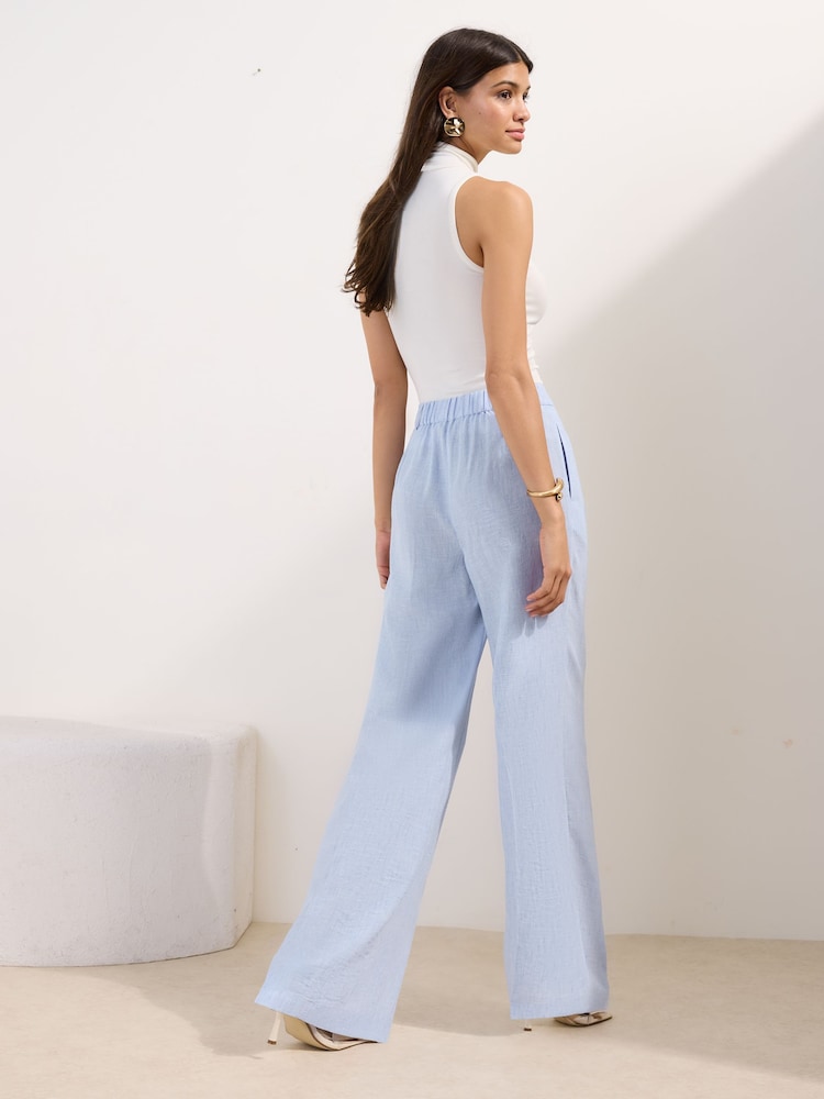Friends Like These Blue Linen Look Wide Leg Trousers - Image 5 of 5