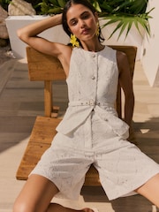 Friends Like These White Broderie Belted Waistcoat - Image 1 of 4