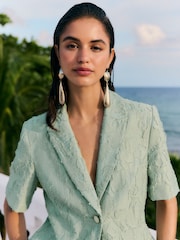 Friends Like These Pistachio Green Petite Floral Burnout Short Sleeve Blazer - Image 2 of 4