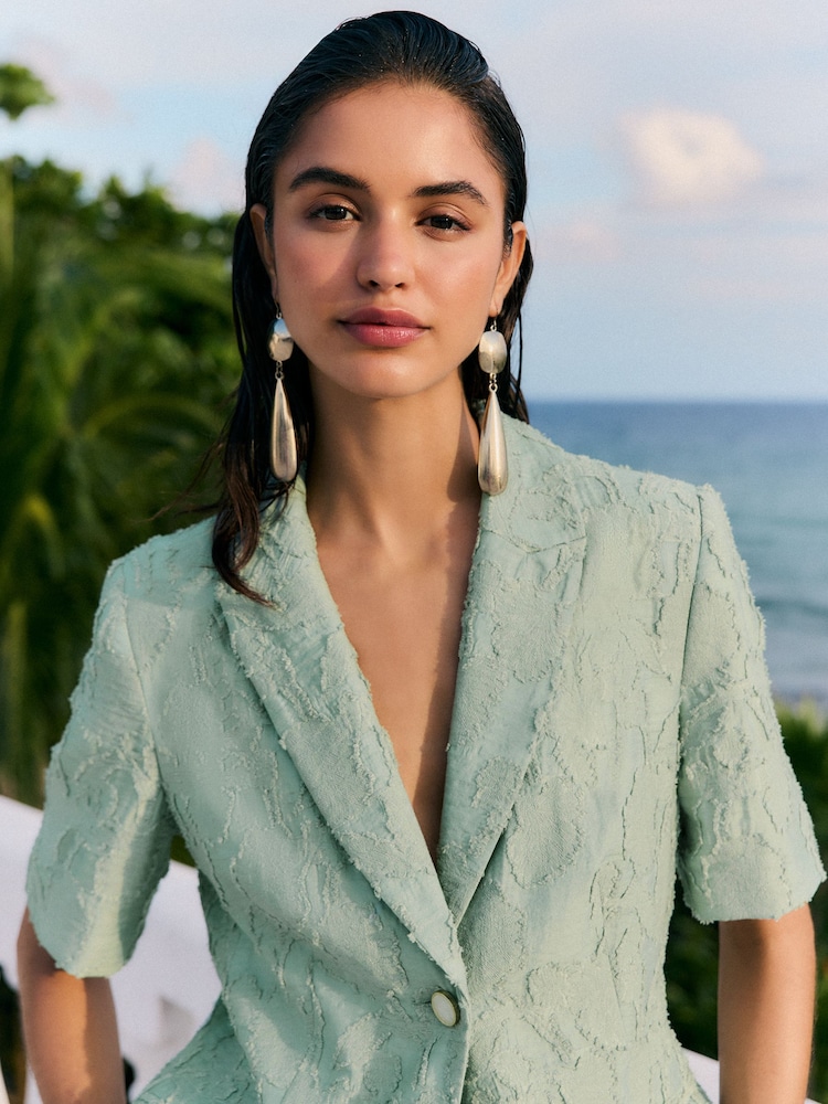 Friends Like These Pistachio Green Petite Floral Burnout Short Sleeve Blazer - Image 2 of 4