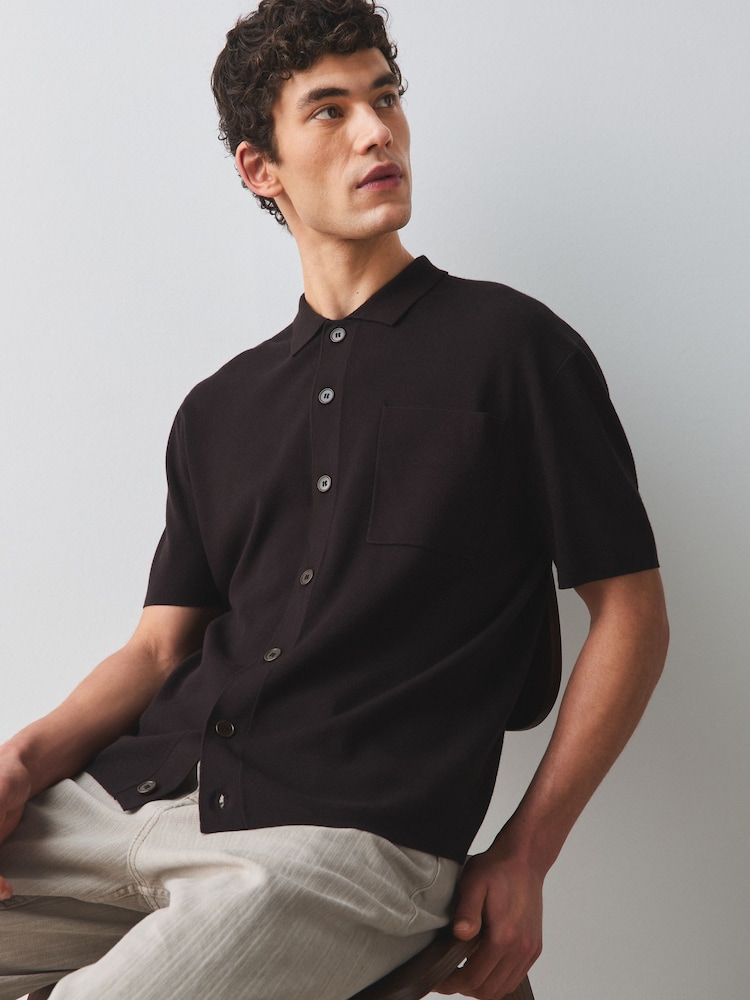 Brown Relaxed Fit Ultrasoft Smart Knitted Shirt - Image 1 of 5