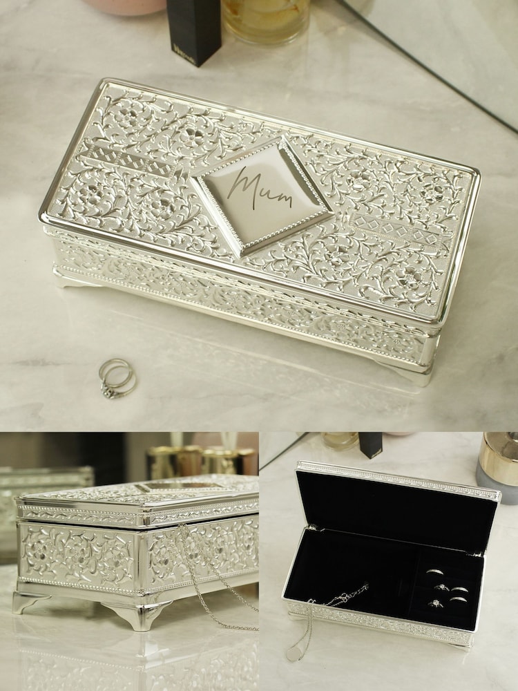 Personalised Antique Silver Plated Jewellery Box by PMC - Image 2 of 3