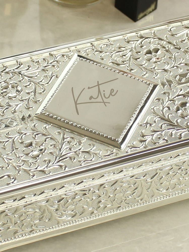 Personalised Antique Silver Plated Jewellery Box by PMC - Image 3 of 3 Personalised Antique Silver Plated Jewellery Box by PMC - Image 3 of 3