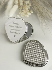 Personalised Diamante Heart Compact Mirror by PMC - Image 1 of 3
