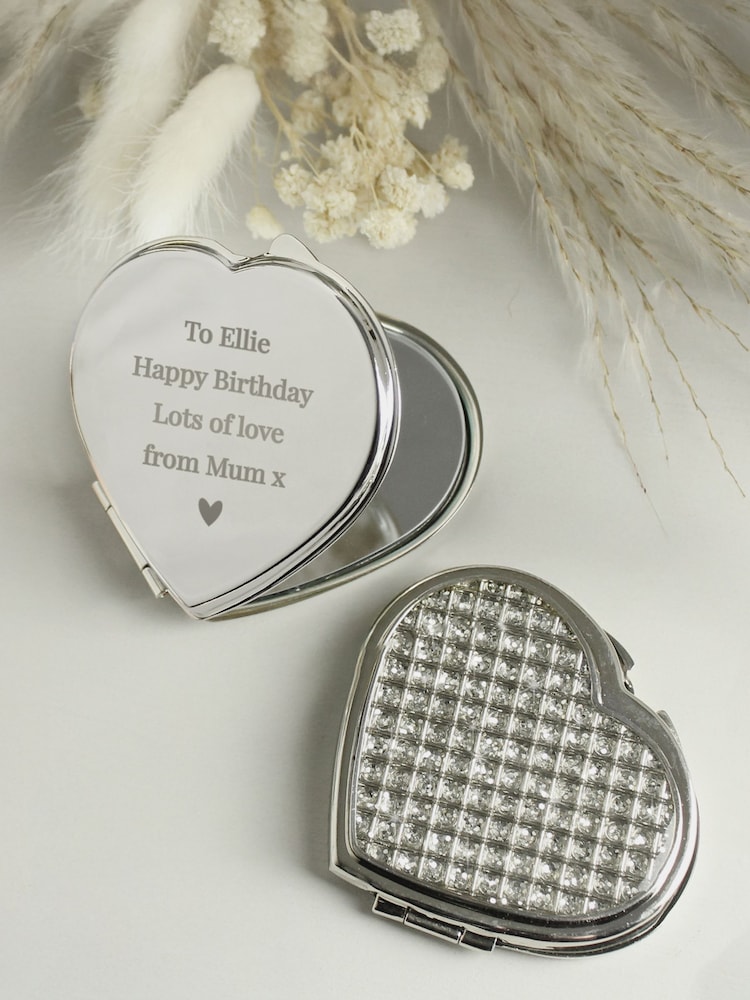 Personalised Diamante Heart Compact Mirror by PMC - Image 1 of 3