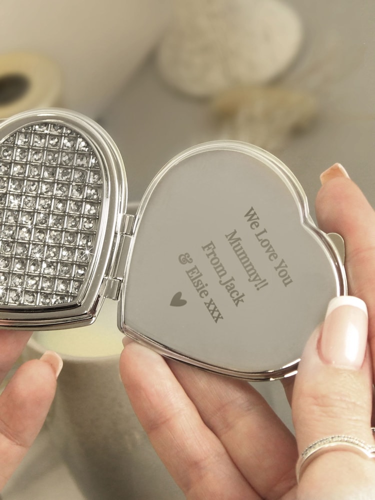 Personalised Diamante Heart Compact Mirror by PMC - Image 3 of 3