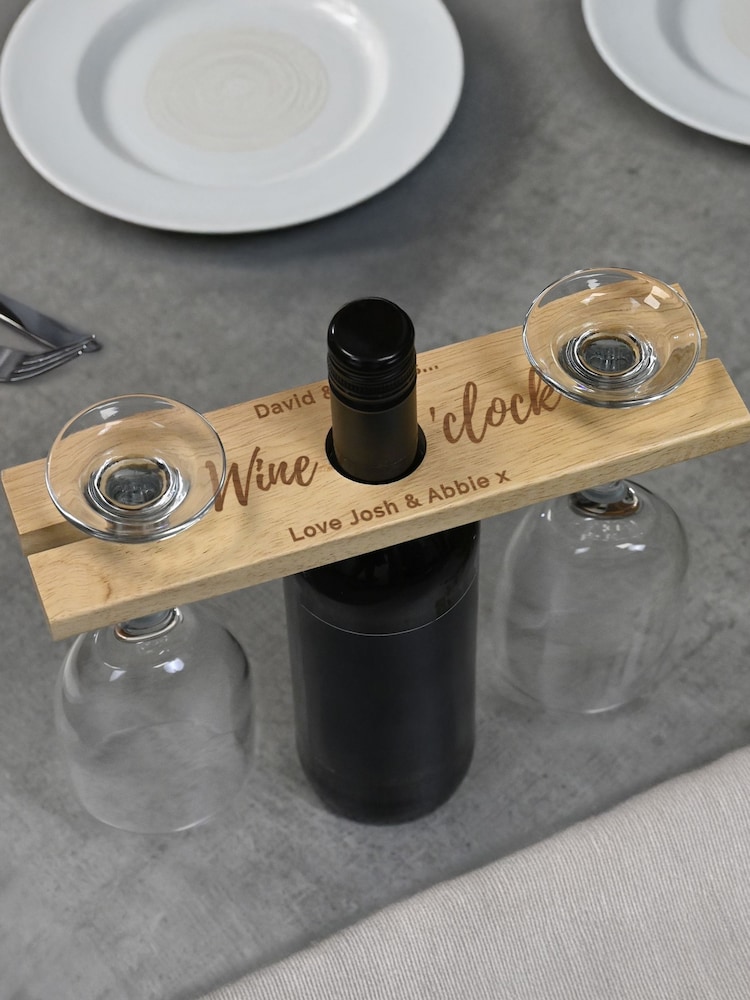 Personalised 'Wine O'clock' Glass & Bottle Holder by PMC - Image 1 of 4