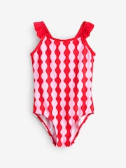 Eleanor Bowmer Red and Pink Frill Shoulder Wave Print Swimsuit - Image 1 of 5