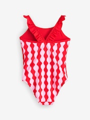 Eleanor Bowmer Red and Pink Frill Shoulder Wave Print Swimsuit - Image 2 of 5