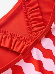 Eleanor Bowmer Red and Pink Frill Shoulder Wave Print Swimsuit - Image 5 of 5