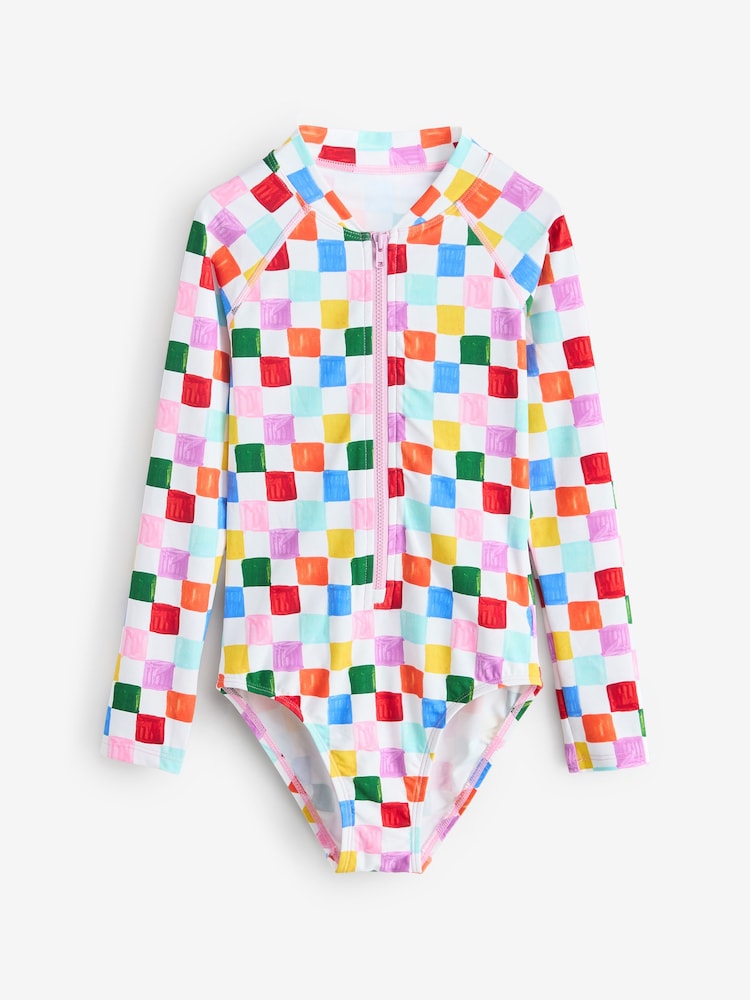 Eleanor Bowmer Multicoloured Zip Through Checkerboard Swimsuit - Image 1 of 5