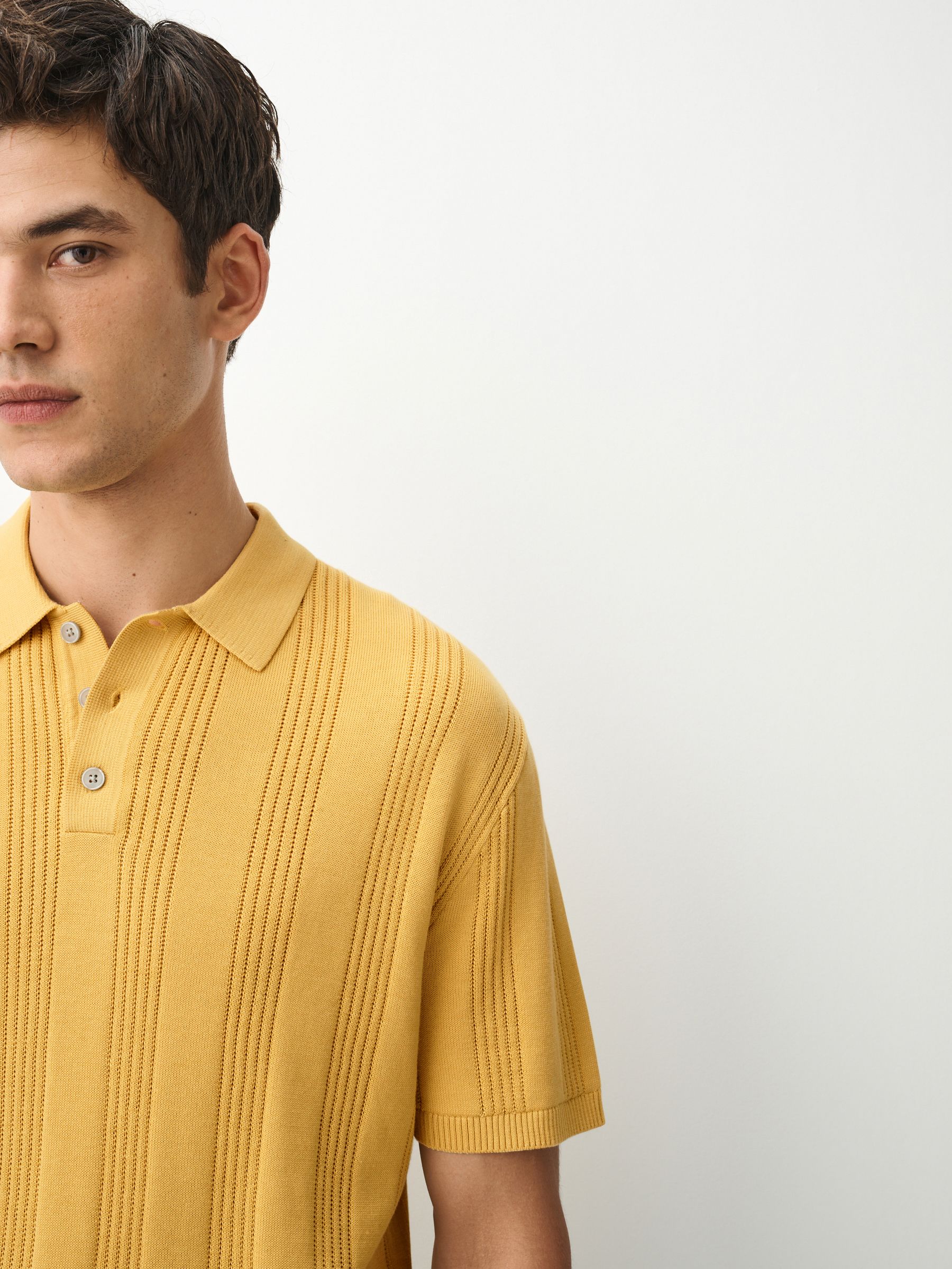 Buy Yellow Regular Fit Cotton Rich Pointelle Knit Polo Shirt from