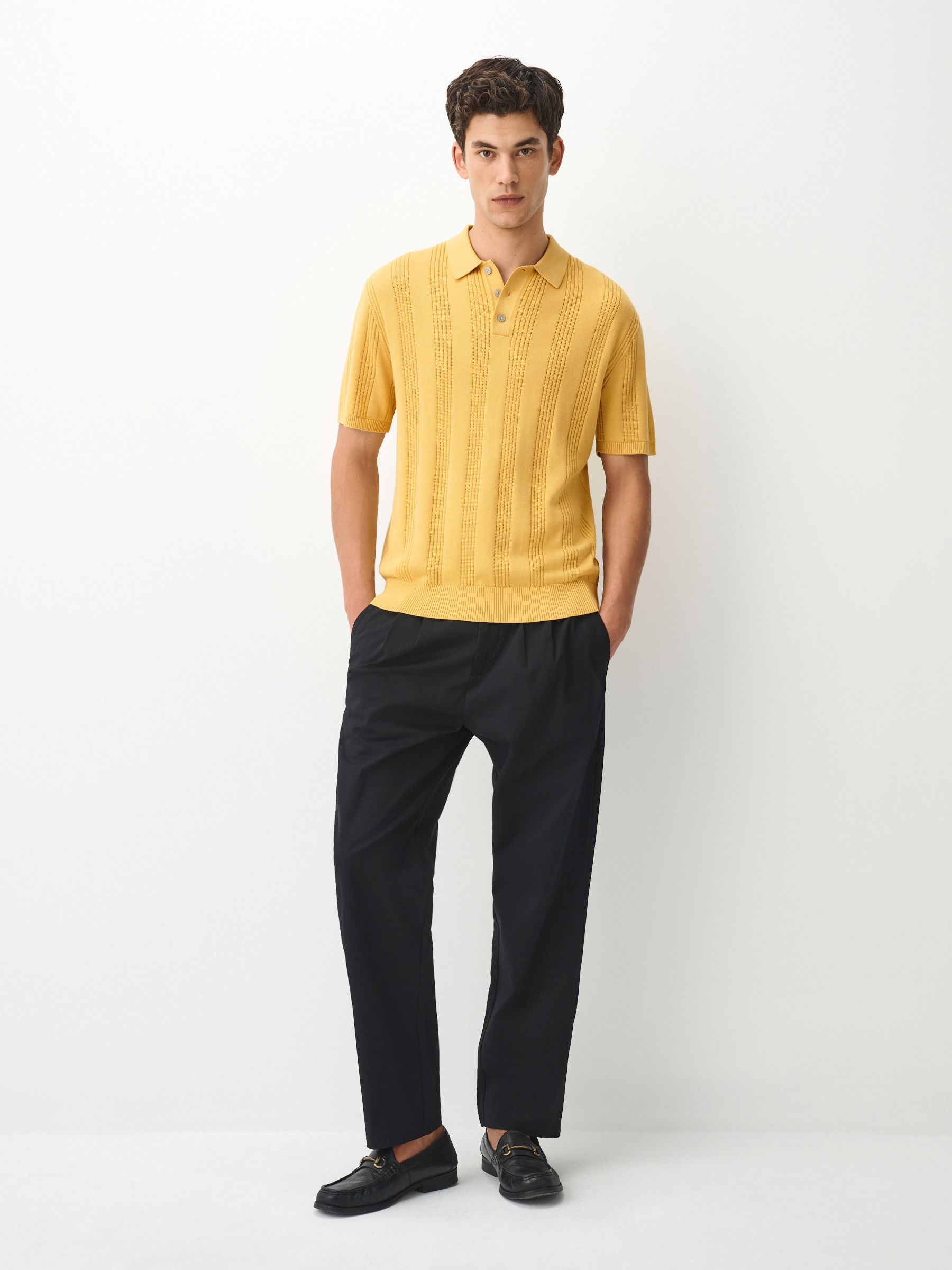 Buy Yellow Regular Fit Cotton Rich Pointelle Knit Polo Shirt from
