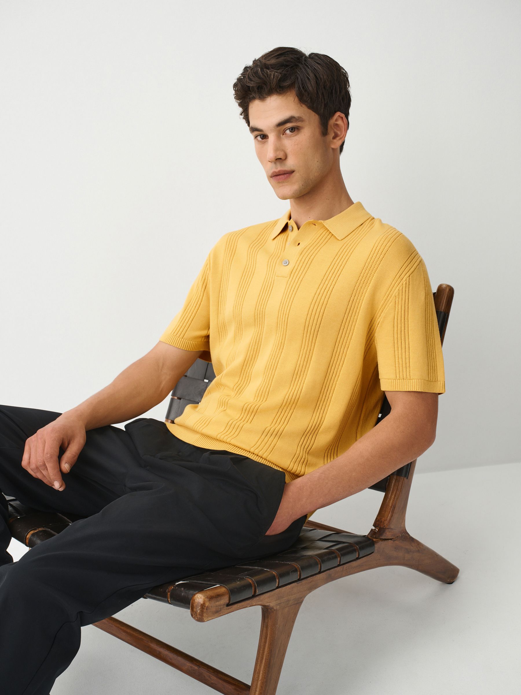 Buy Yellow Regular Fit Cotton Rich Pointelle Knit Polo Shirt from