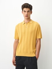 Yellow Regular Fit Cotton Rich Pointelle Knit Polo Shirt - Image 4 of 8