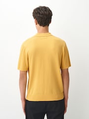 Yellow Regular Fit Cotton Rich Pointelle Knit Polo Shirt - Image 5 of 8