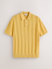 Yellow Regular Fit Cotton Rich Pointelle Knit Polo Shirt - Image 6 of 8