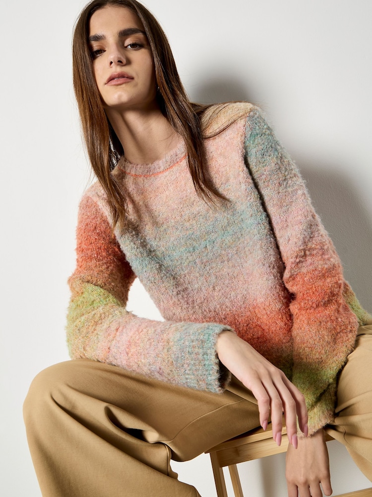 Apricot Pink Boucle Space Dye Jumper - Image 1 of 4 Apricot Pink Boucle Space Dye Jumper - Image 1 of 4