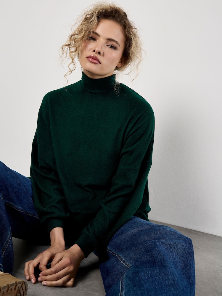 Apricot Green Soft Touch Mock Neck Oversized Top - Image 1 of 5